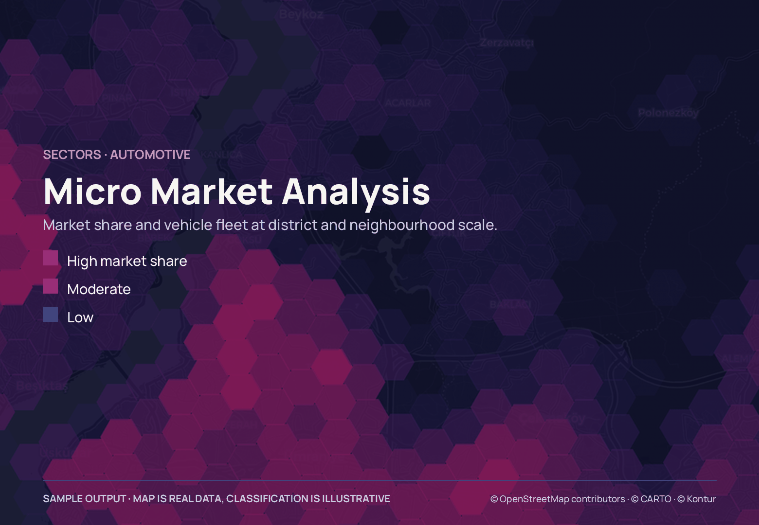 Fifteen vertical strips of unequal width, flush along the top and staggered at the bottom, the widest one magenta.