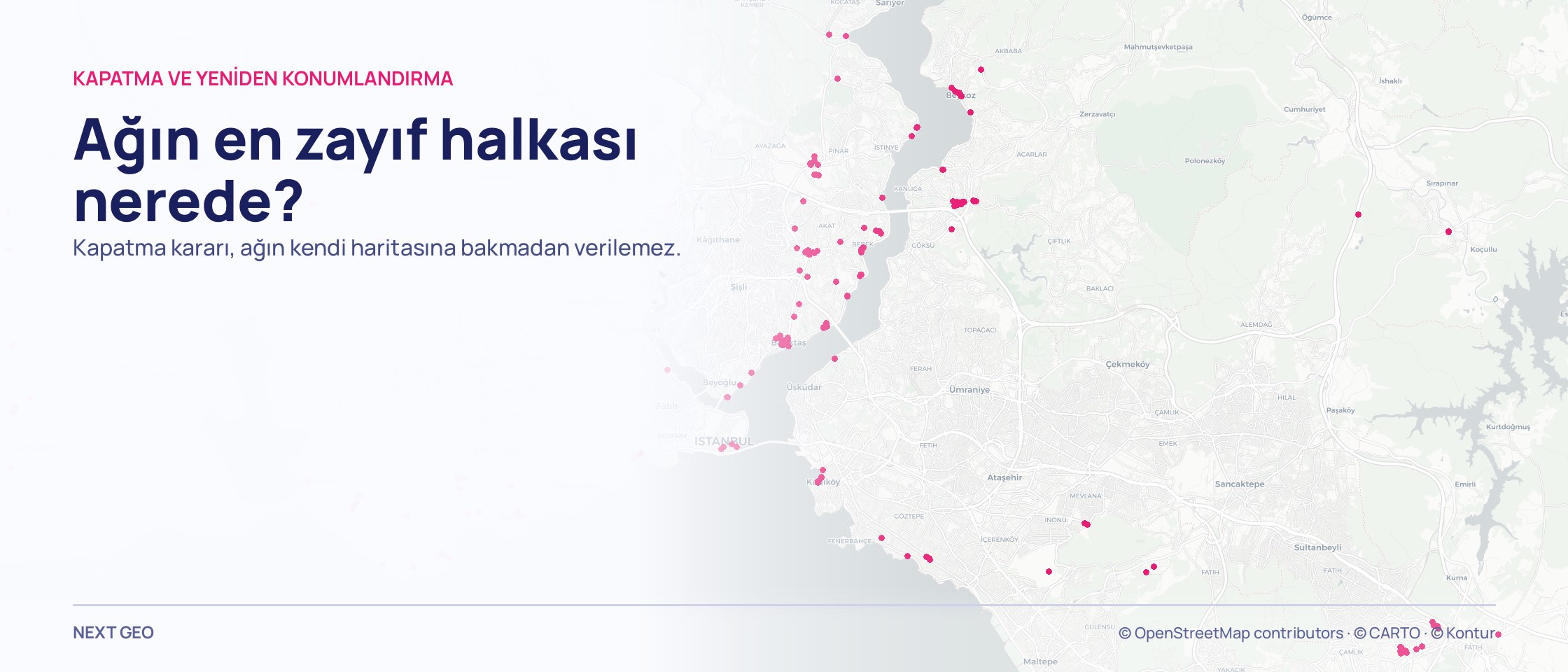 Açık gri İstanbul haritasında pembe ve soluk mavi olmak üzere iki grup nokta.