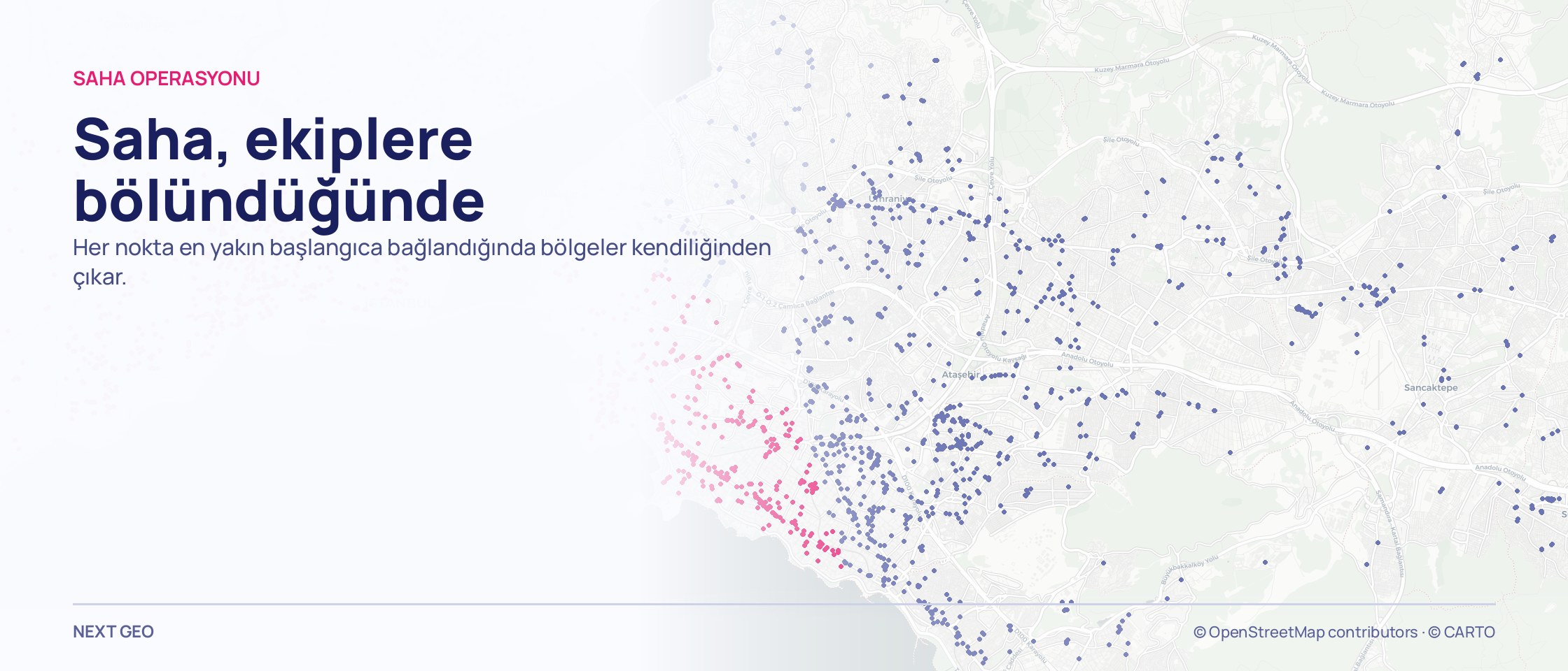 Açık gri İstanbul haritasında üç renge ayrılmış nokta kümeleri.