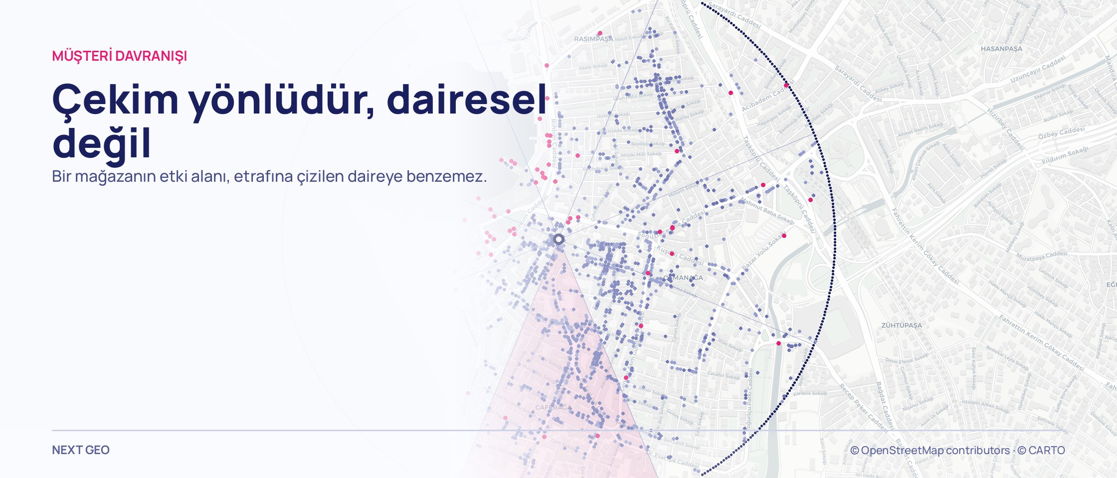 Açık gri Kadıköy haritasında sekiz dilime bölünmüş bir daire ve içindeki noktalar.