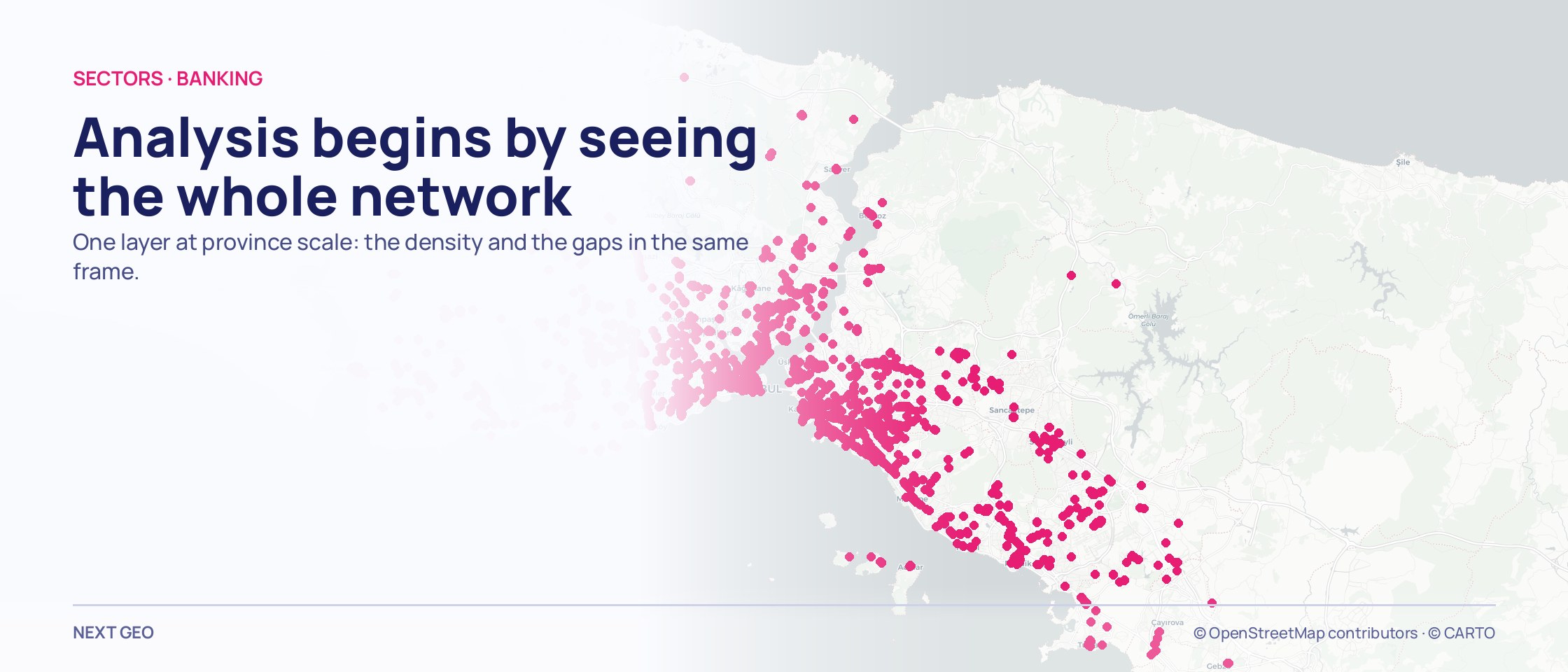 A pink mass of dots on a pale grey map of İstanbul province, thickening along the shoreline.