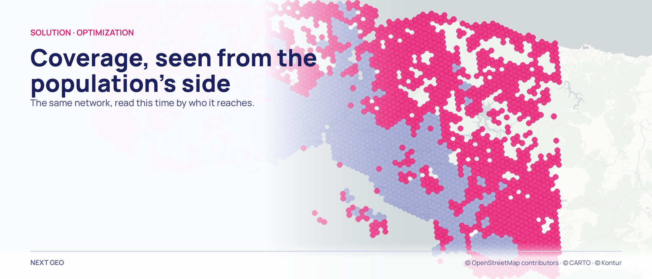 Population cells on a map of Istanbul in two colours: the dense centre in lilac, a wide pink belt around it.