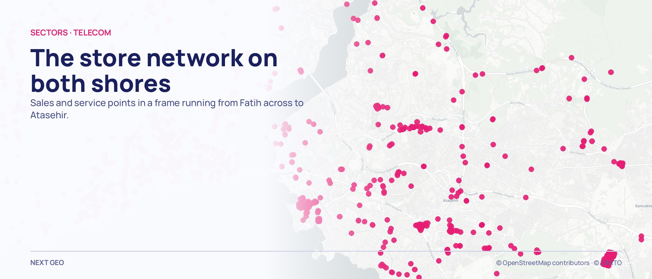 A pink dot field of telecom points across the Fatih–Atasehir frame.