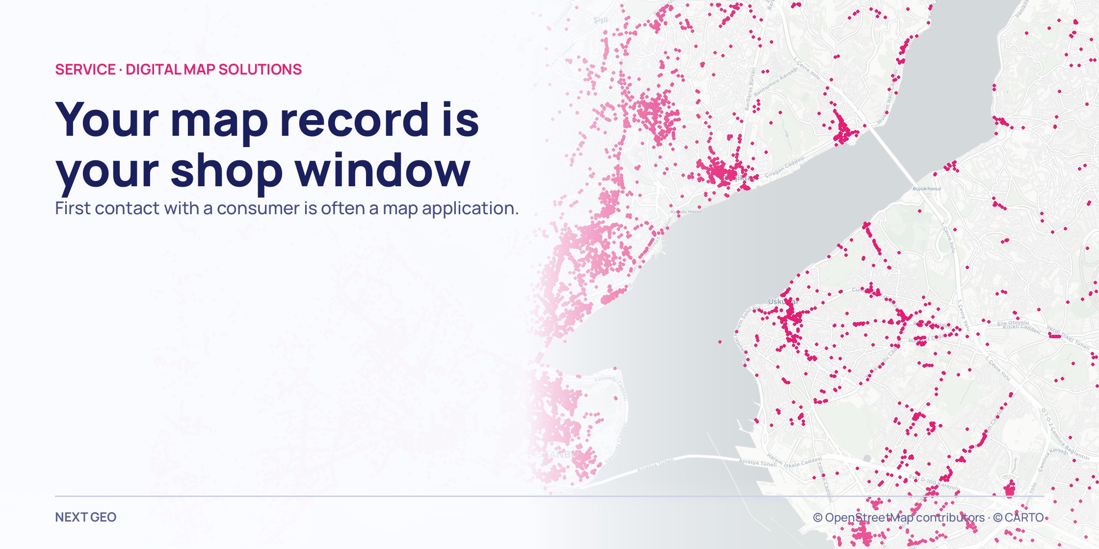 A pale grey map of central Istanbul; commercial records tracing the street network in pink.