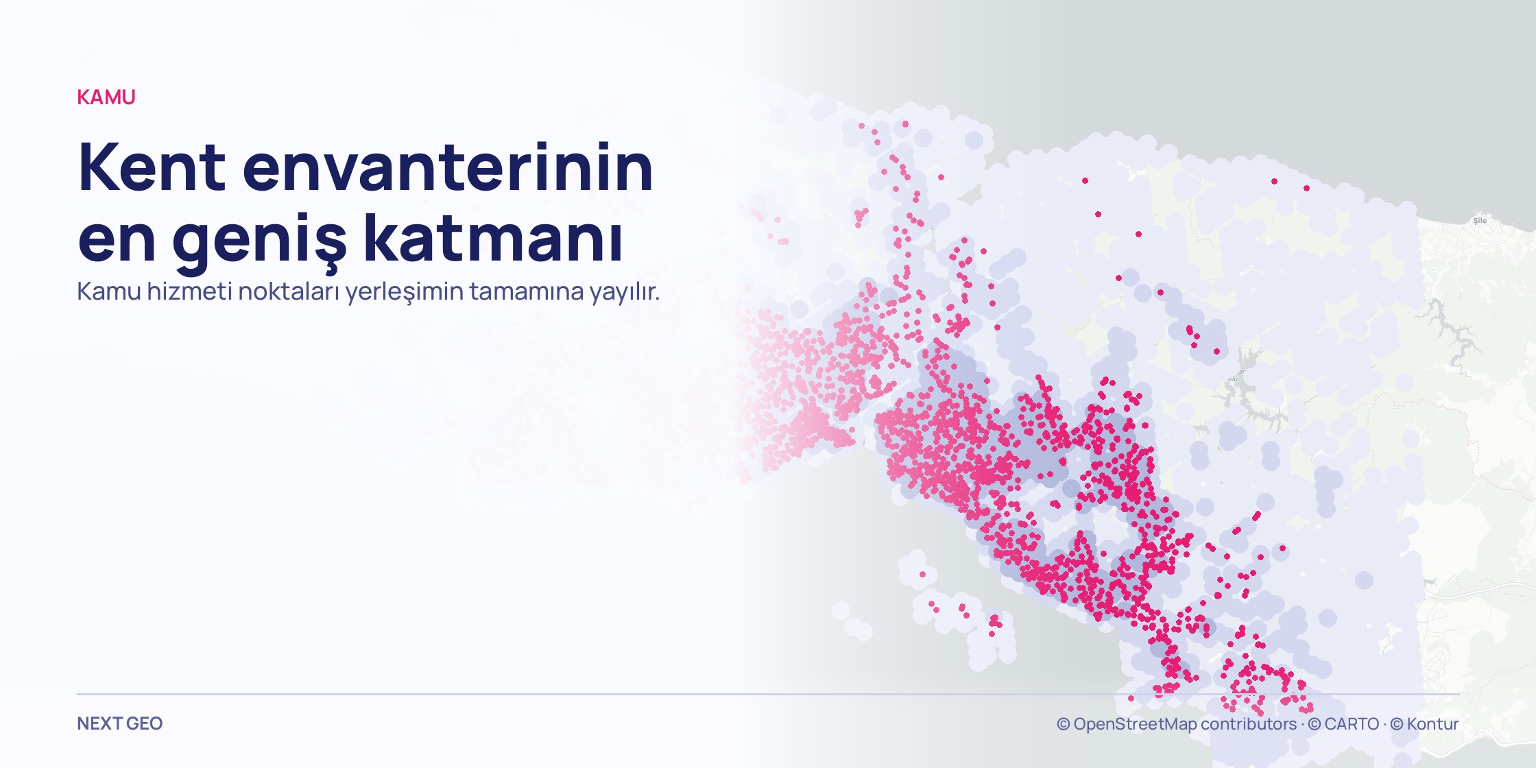 Açık gri İstanbul il haritası; soluk mavi nüfus dokusunun üzerine eğitim noktaları pembe olarak yerleşimin tamamına yayılmış.