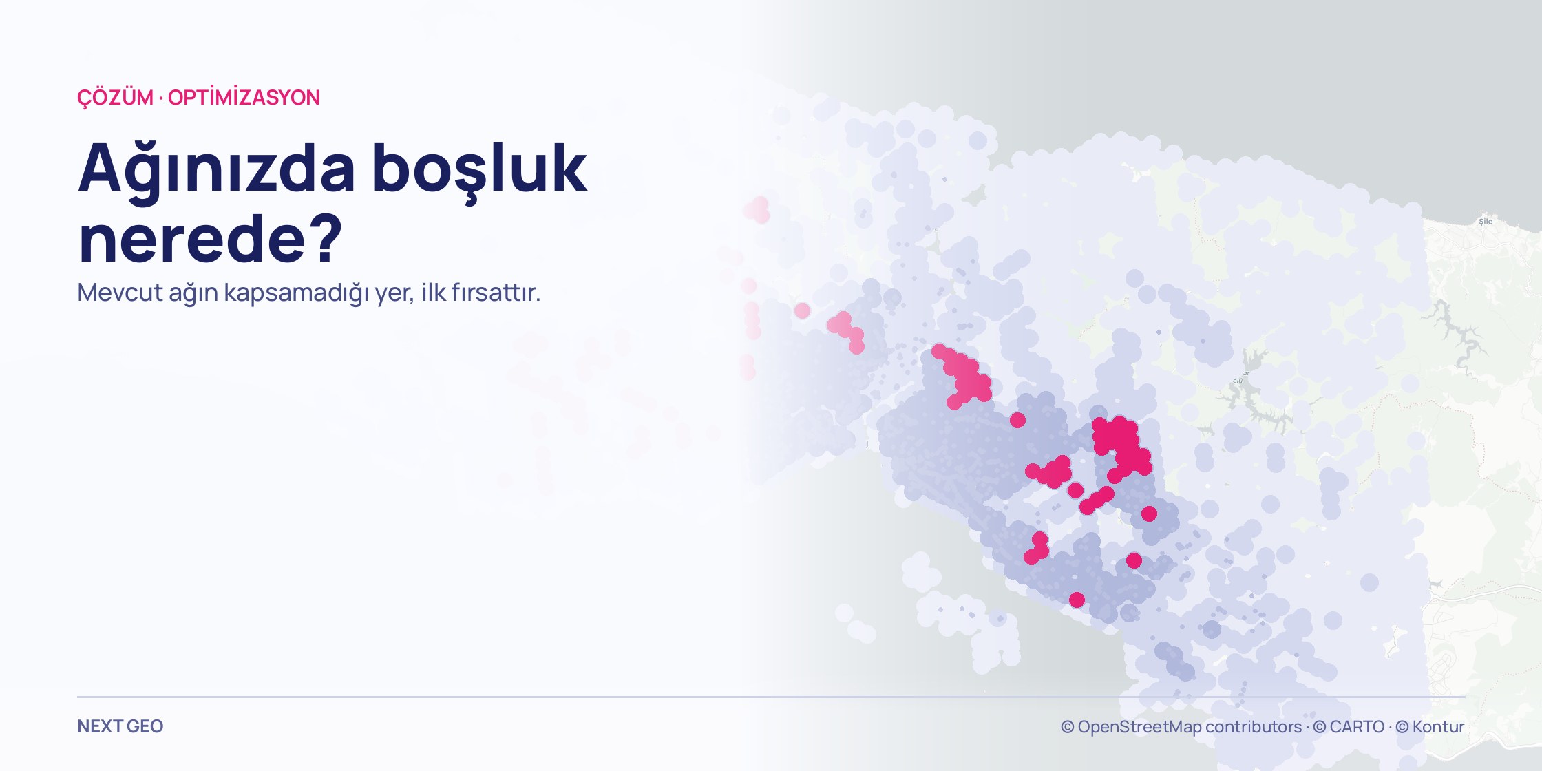 Açık gri İstanbul il haritası; soluk noktaların arasında iri pembe daireler öne çıkıyor.