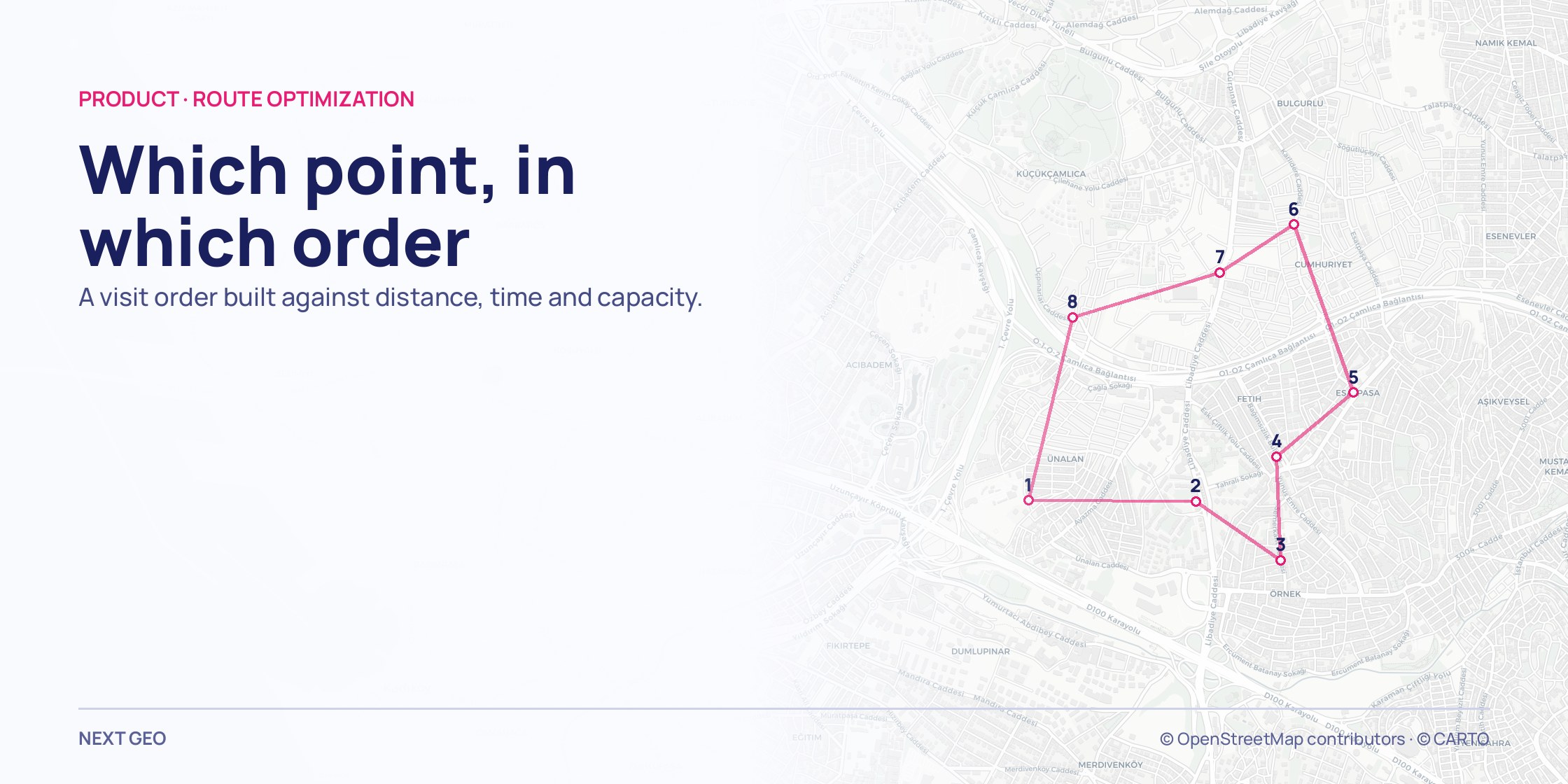 A pale grey map of Istanbul with a pink route line running through numbered stops.
