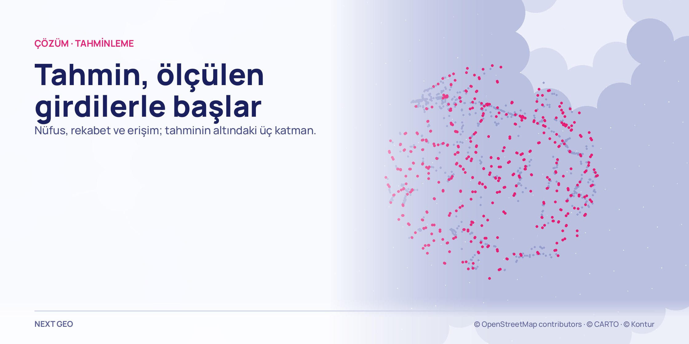 Açık gri Ataşehir haritası; nüfus dokusunun üzerinde mavi ve pembe iki nokta katmanı.