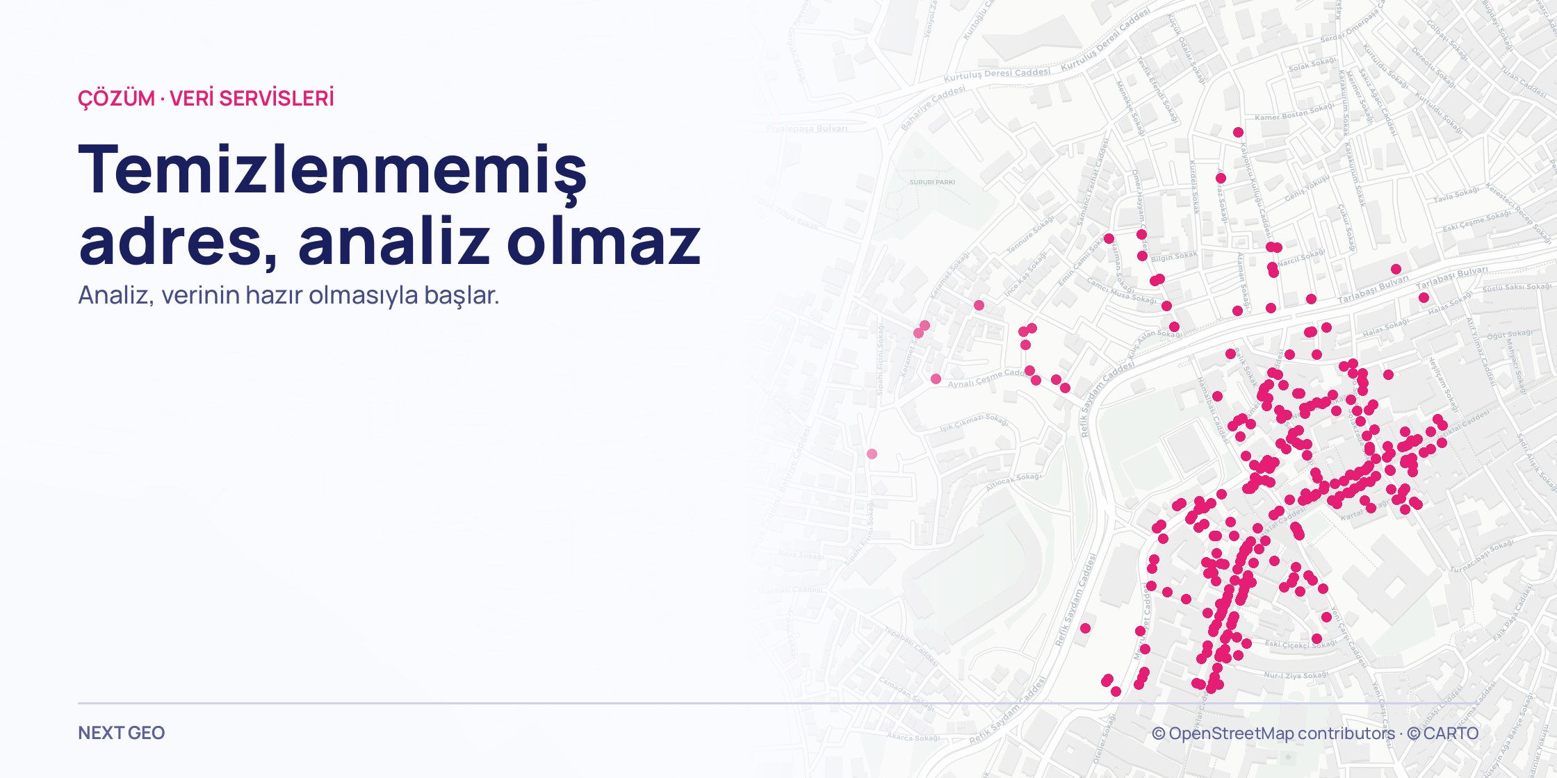 Açık gri sokak haritasında çok yakın bir kesit; iri pembe noktaların birçoğu birbirinin üstüne binmiş.