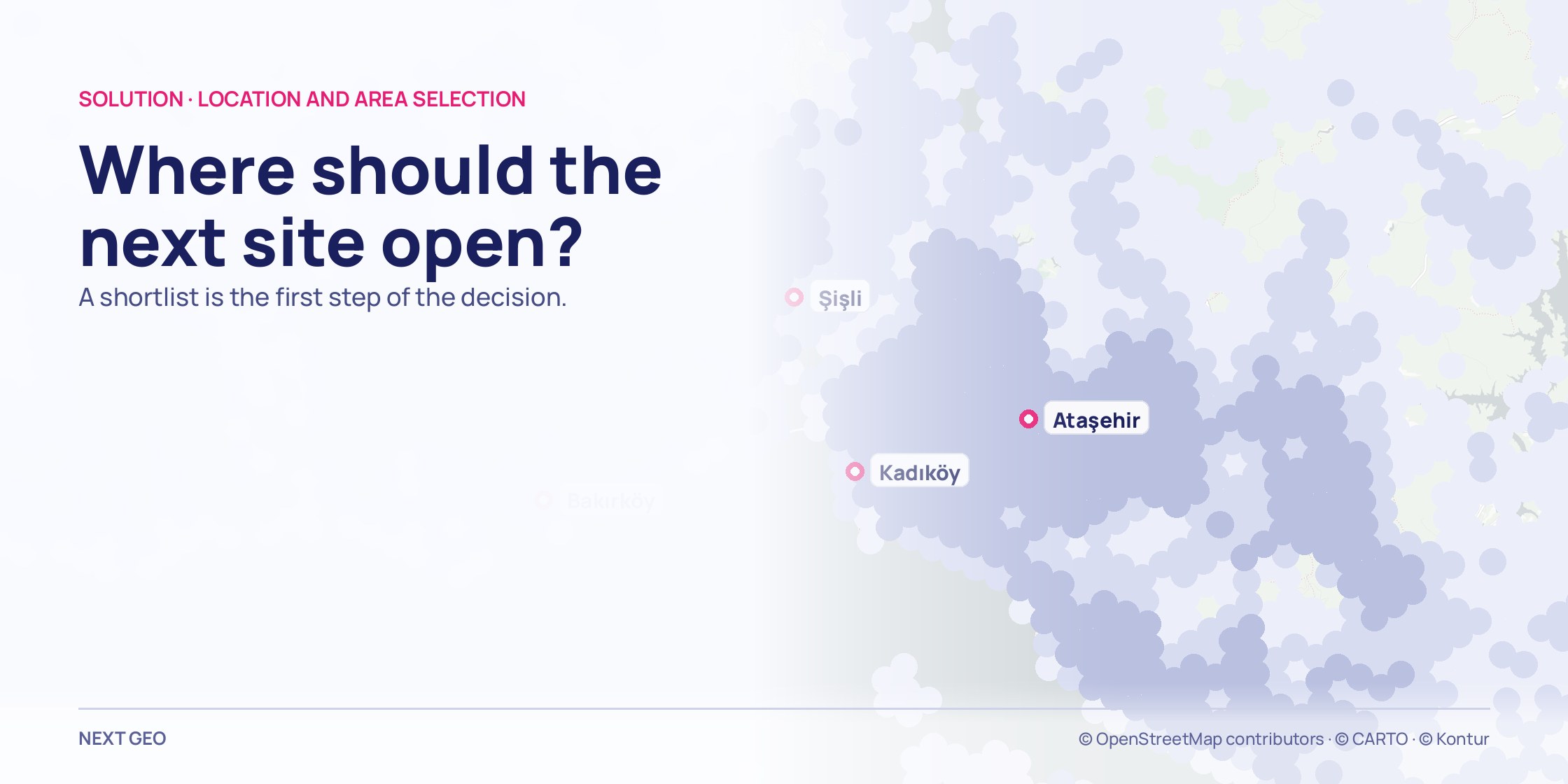 A pale grey map of Istanbul over a soft blue population field with named candidate points.