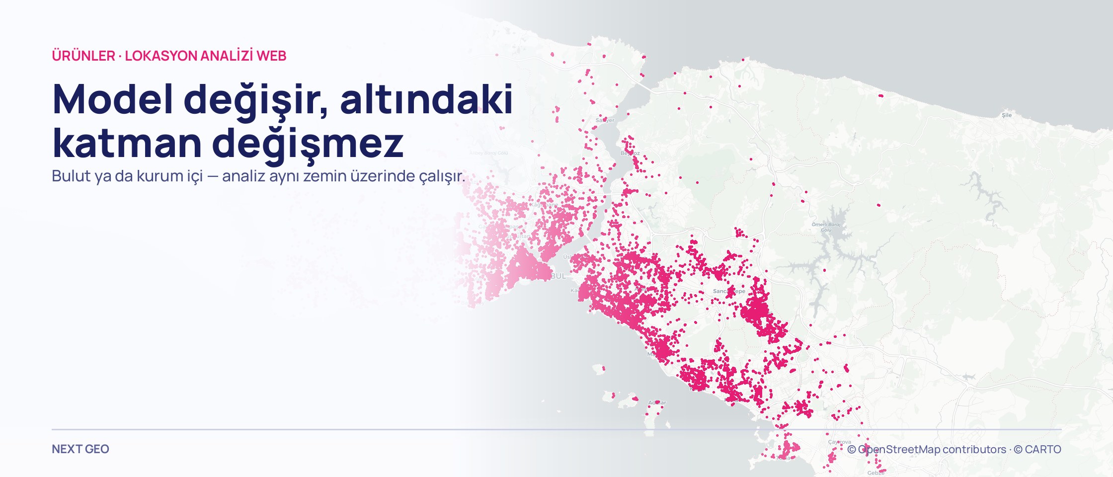İstanbul haritasını kaplayan yoğun pembe nokta dokusu; iki yakada da kesintisiz.