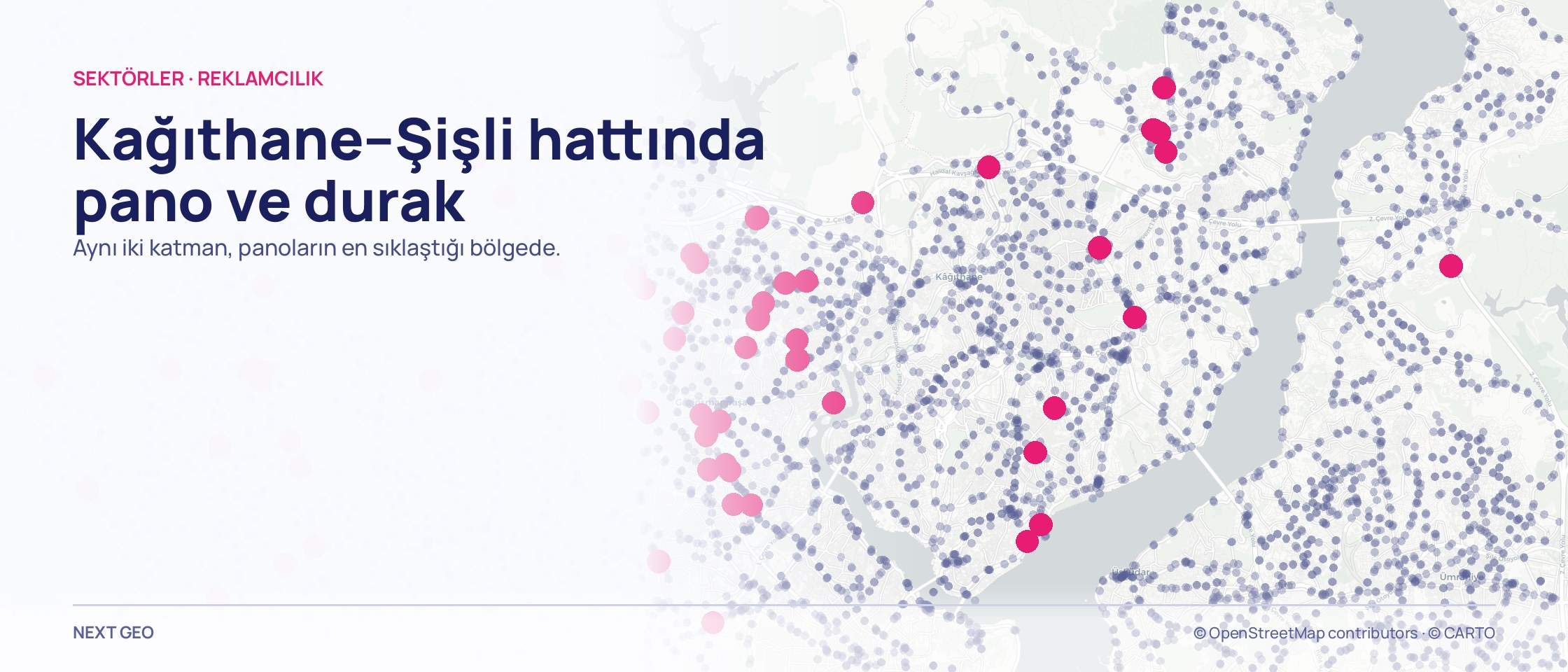 Kağıthane–Şişli çerçevesinde toplu taşıma dokusu üzerinde reklam yapıları.