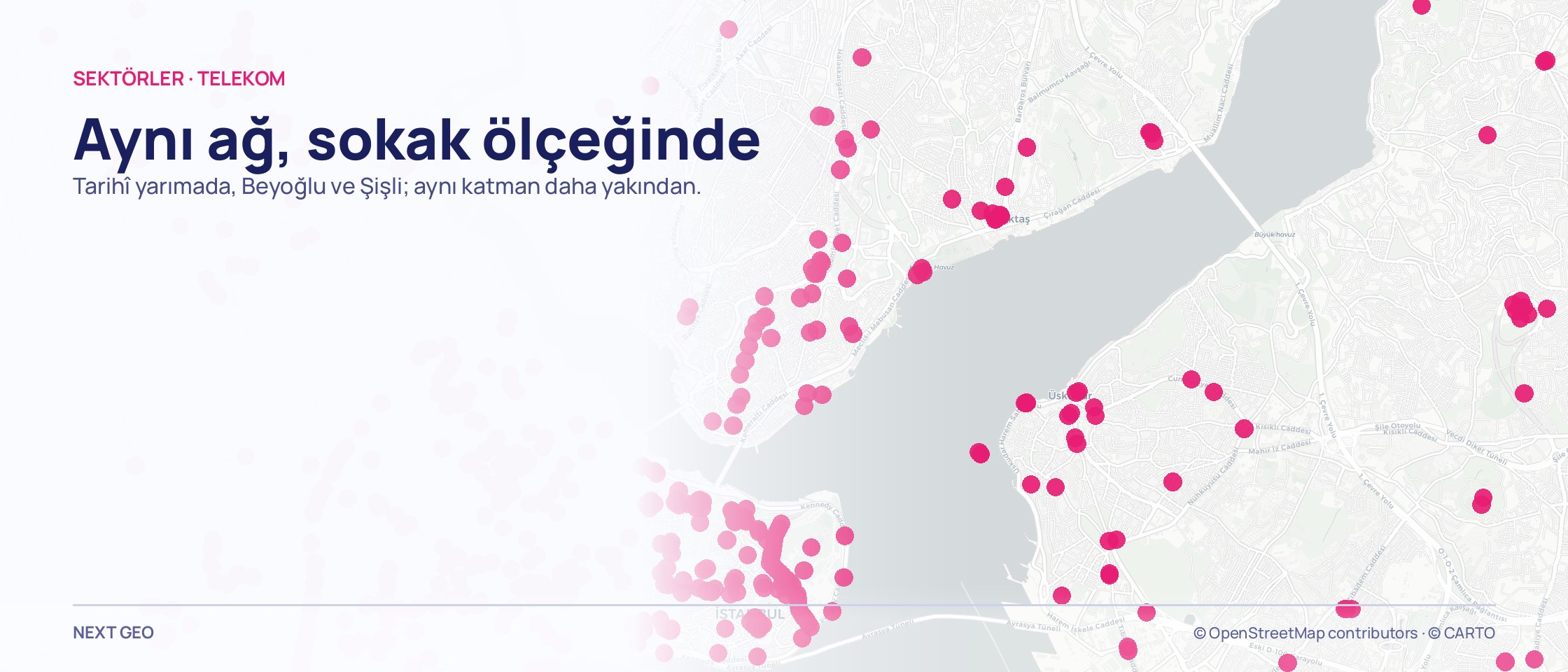Fatih–Şişli çerçevesinde telekom noktalarının sokak ölçeğindeki dağılımı.